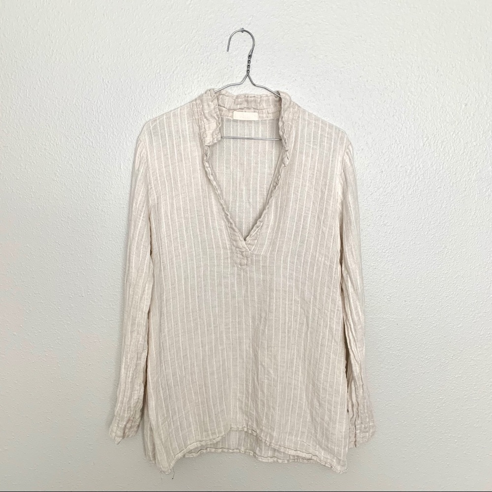 CP Shades Cream Striped Linen Tunic